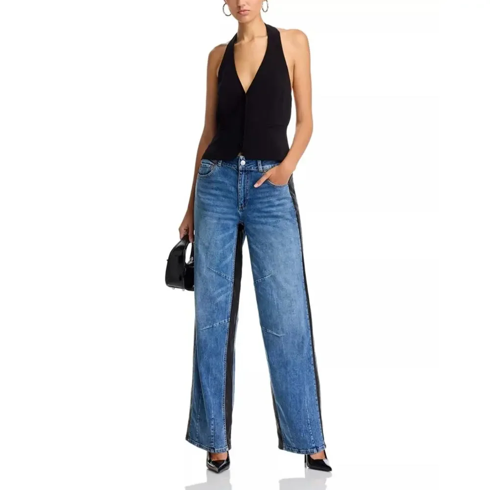 Alice and Olivia Women Brooklyn Blue High Rise Wide Balloon Leg Pants Size 31